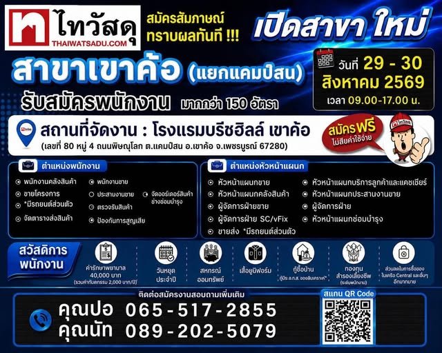 ไทวัสดุ สาขาเขาค้อ (แยกแคมป์สน) กำลังเปิดรับสมัครงาน